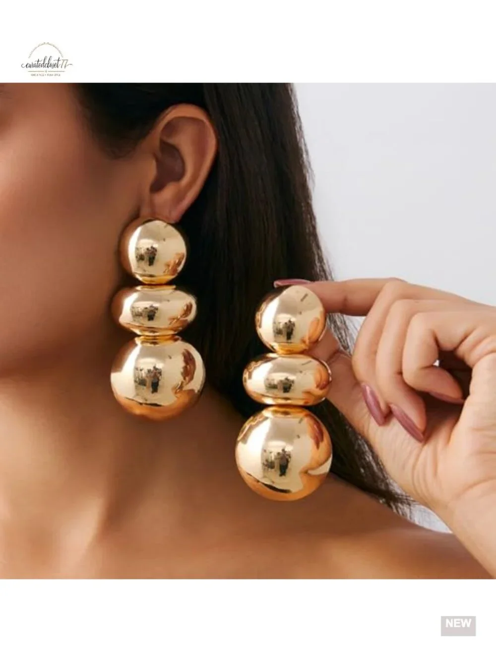 Large Oversized Gold Ball Dangle Earrings Chunky Bold Round Beads